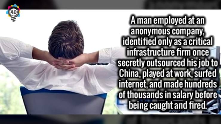 photo caption - Aman employed at an anonymous company, identified only as a critical infrastructure firm once secretly outsourced his job to China, played at work, surfed internet, and made hundreds of thousands in salary before being caught and fired.