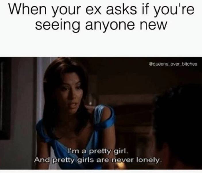 you re single memes - When your ex asks if you're seeing anyone new I'm a pretty girl. And pretty girls are never lonely