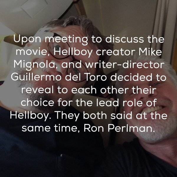 photo caption - Upon meeting to discuss the movie, Hellboy creator Mike Mignola, and writerdirector Guillermo del Toro decided to reveal to each other their choice for the lead role of Hellboy. They both said at the same time, Ron Perlman.