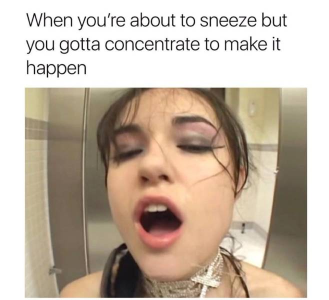 funny meme of lip - When you're about to sneeze but you gotta concentrate to make it happen