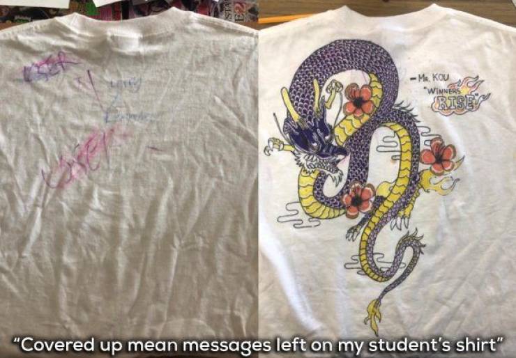 t shirt - Sta . Winners Obute "Covered up mean messages left on my student's shirt"
