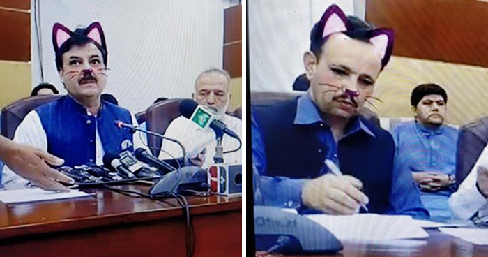 Pakistani Government Officials Accidentally Turn On Cat Filter During Facebook Live