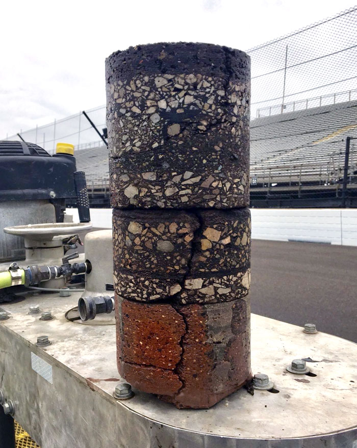 made by time - indy motor speedway core sample