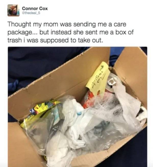 savage comebacks - Connor Cox Othedeal 5 Thought my mom was sending me a care package... but instead she sent me a box of trash i was supposed to take out.
