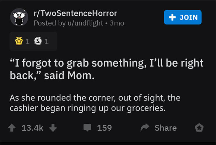 Horror Stories In Two Sentences?