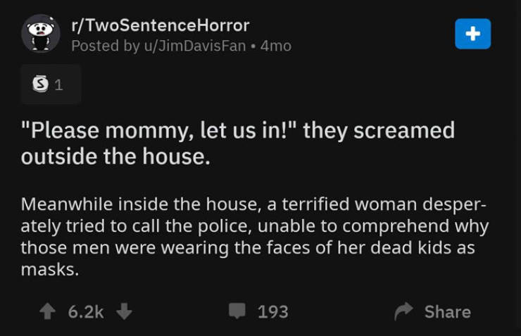 Horror Stories In Two Sentences?