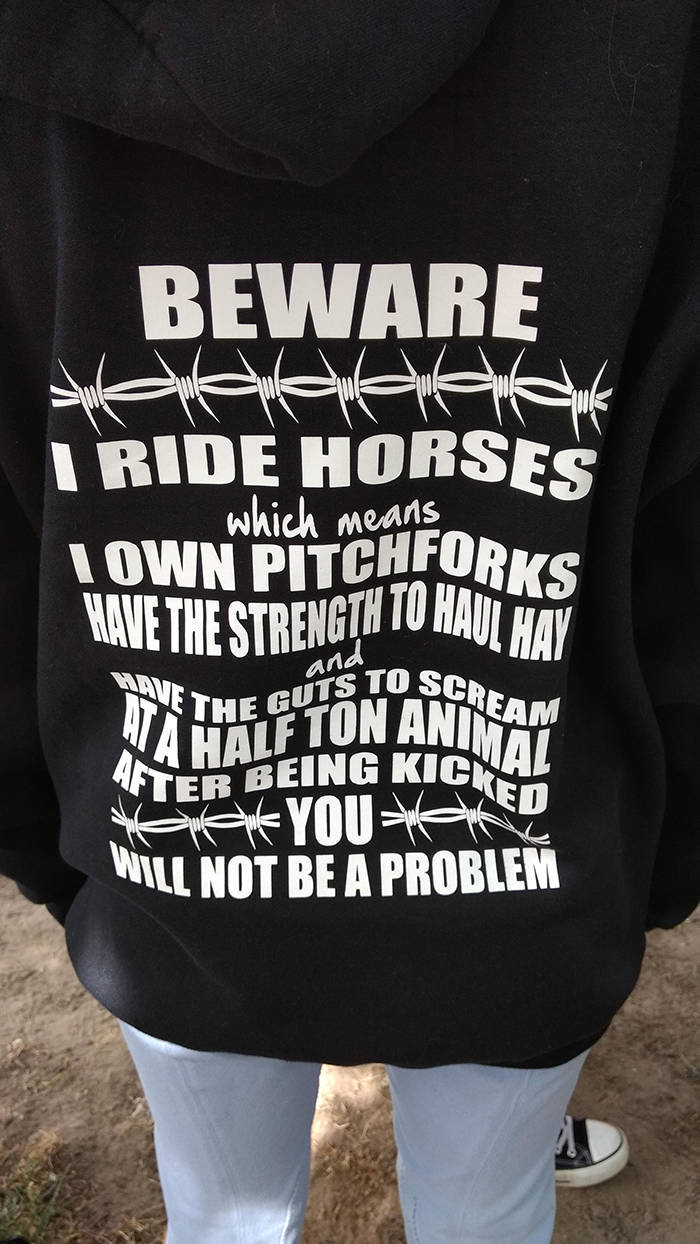 t shirt - Beware which means I Ride Horses Town Pitchforks Have The Strength To Haul Hay Have The Sims ans To Scream Wave The Futon Animam Vter Being Kical Will Not Be A Problem