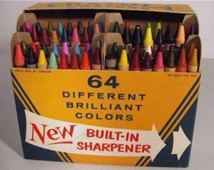 “You pretty much ruled the land if you had the 64-count box of crayons WITH the sharpener, no less.”