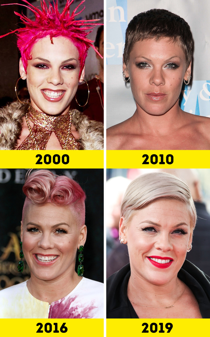 pink with pink hair - 2000 2010 2016 2019