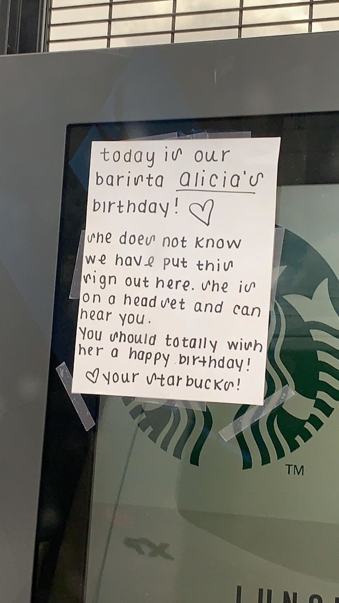 ocd design - today in our barinta aliciais birthday! une doer not know we have put thin nign out here. the in on a head vet and can near you. You whould totally wivh her a happy birthday! your starbucka! Tm