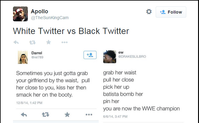 white vs black twitter - Apollo White Twitter vs Black Twitter . ew Darrel 789 relme Sometimes you just gotta grab your girlfriend by the waist, pull her close to you, kiss her then smack her on the booty. 12814, grab her waist pull her close pick her up 