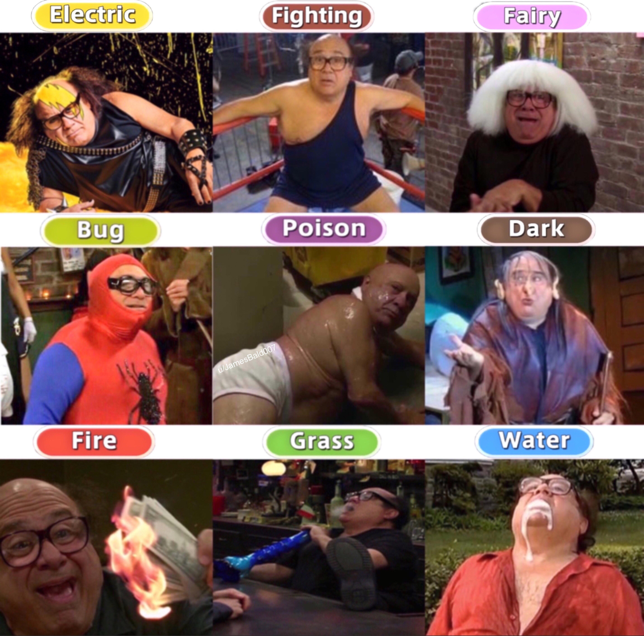 danny devito it's always sunny - Electric Fighting Fairy Bug Poison Dark Fire Grass Water