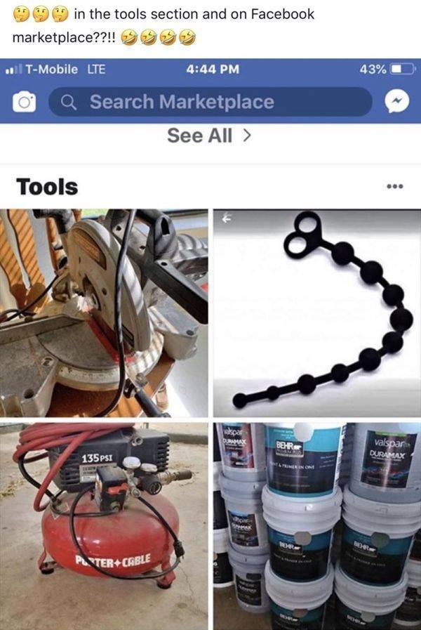 engineering - 9 in the tools section and on Facebook marketplace??!! . 43% TMobile Lte O Q Search Marketplace See All > Tools valspar Duramax 135PSI P ErCable