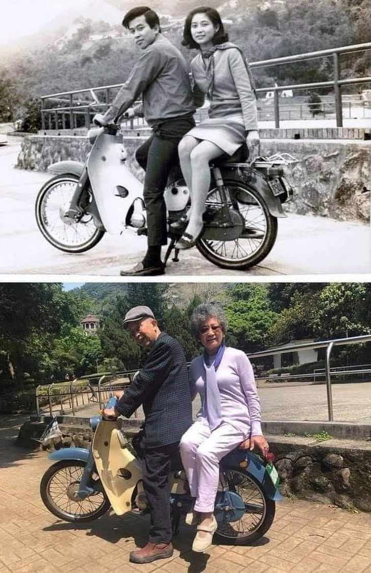 change over time 1967 2018 same bike same couple