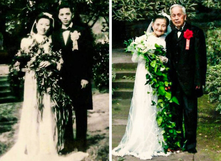 change over time wedding photo recreated years later