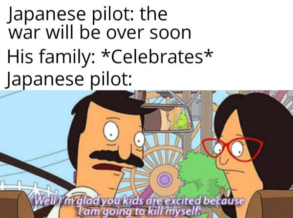 glad you kids are excited im going - Japanese pilot the war will be over soon His family Celebrates Japanese pilot wel mlad you kids are excited because Tam going to kill myself.