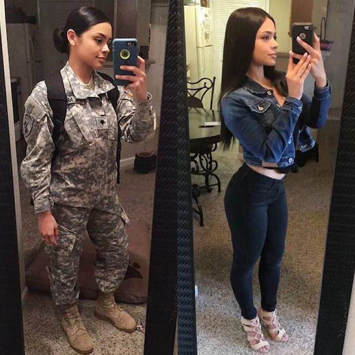 women in and out of uniform