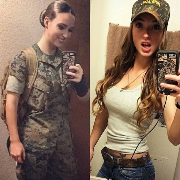 military girls in and out of uniform