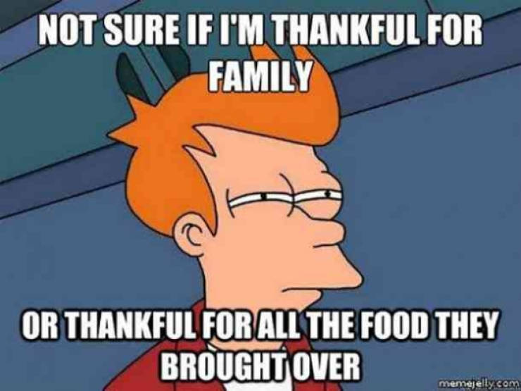 see what you did there - Not Sure If I'M Thankful For Family Or Thankful For All The Food They Brought Over memejelly.com