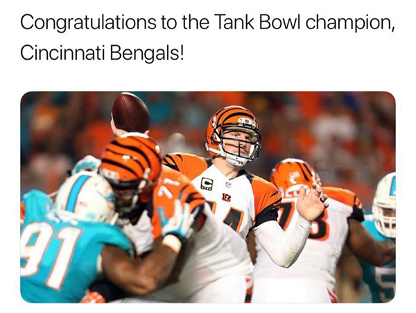 photo caption - Congratulations to the Tank Bowl champion, Cincinnati Bengals!