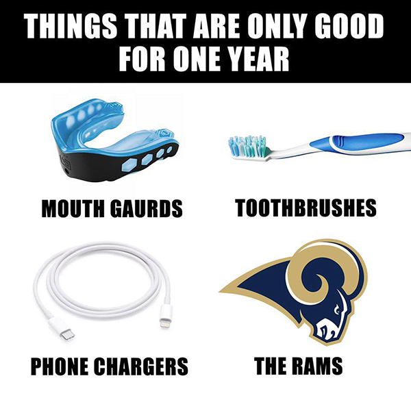 fashion accessory - Things That Are Only Good For One Year Mouth Gaurds Toothbrushes Phone Chargers The Rams