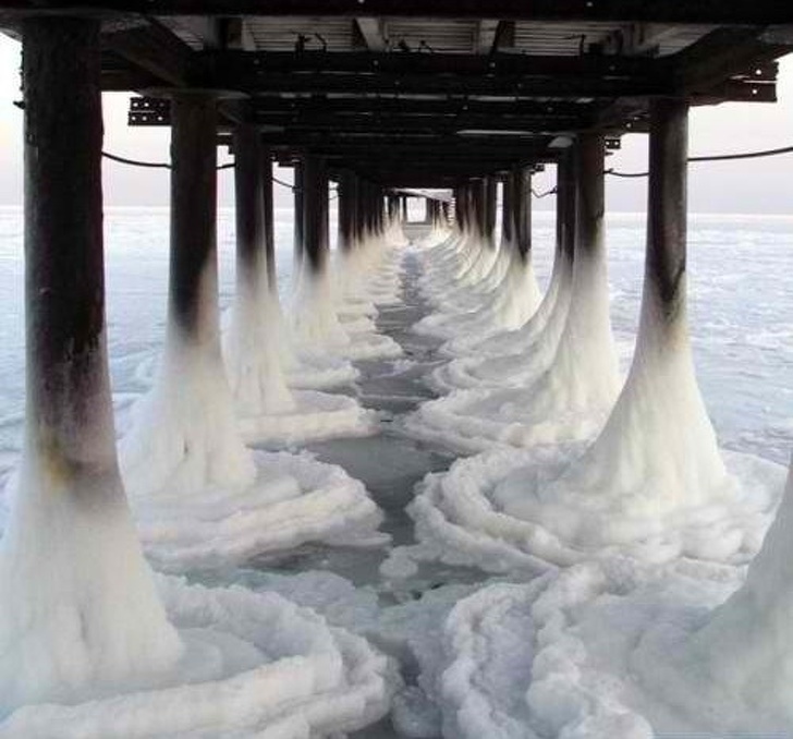 frozen water under a pier