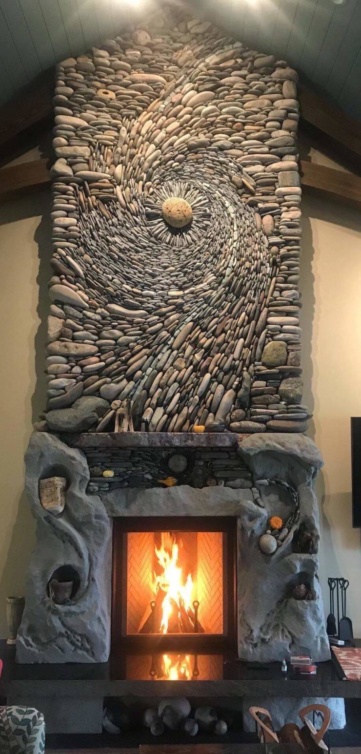 stone fireplace -
