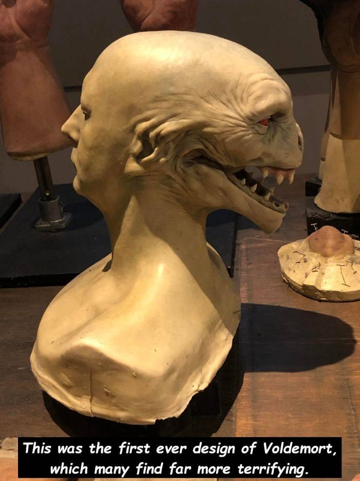 quirrell and voldemort - This was the first ever design of Voldemort, which many find far more terrifying.