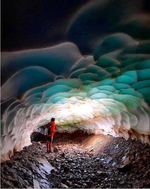 A tunnel in Patagonia, Argentina that looks like turquoise dragon scales