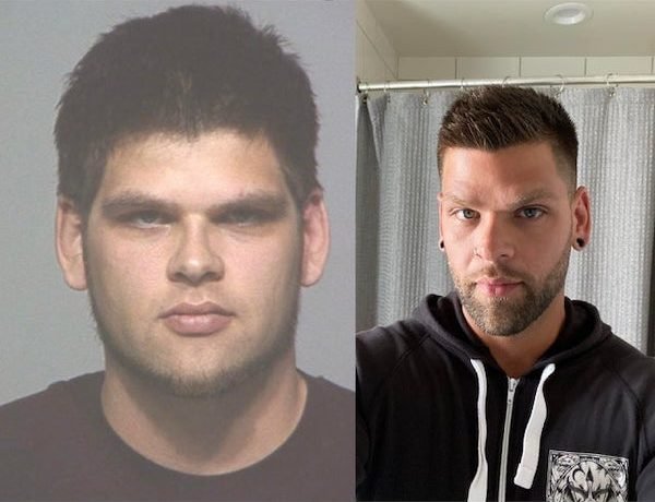 “first picture is a mugshot before I was sentenced to prison in 2011. 8 years later I’m sober and happy.”