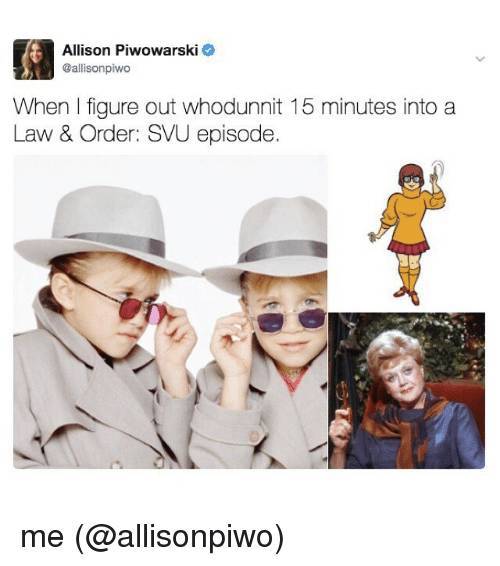 law and order memes - law and order svu meme - Allison Piwowarski Callisonpiwo When I figure out whodunnit 15 minutes into a Law & Order Svu episode. me