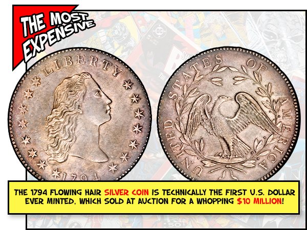 silver dollar us coinage act 1792 - The Expensie Bert Es Of 5 Rica The 1794 Flowing Hair Silver Coin Is Technically The First V.S. Dollar Ever Minted, Which Sold At Auction For A Whopping $10 Million!