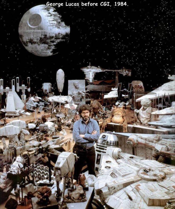 george lucas with star wars props - George Lucas before Cgi, 1984. He