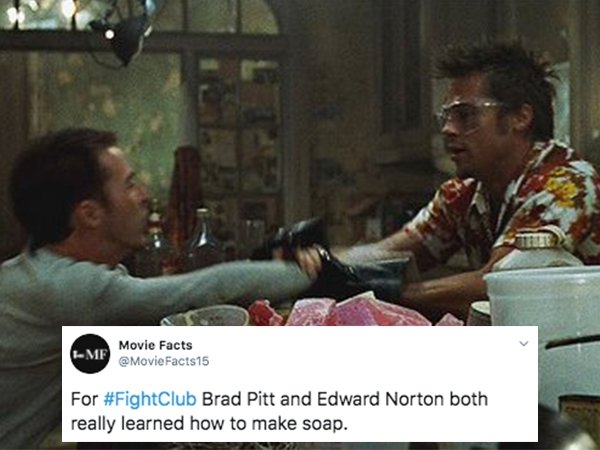 tyler durden fight club soap - Me Movie Facts For Brad Pitt and Edward Norton both really learned how to make soap.