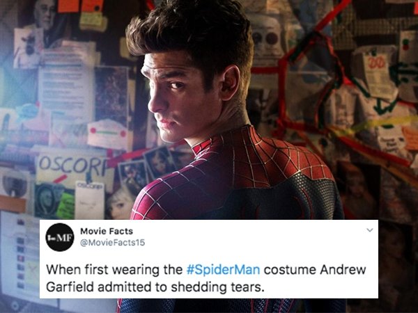 andrew garfield spiderman - 100 Oscornet Me Movie Facts When first wearing the Man costume Andrew Garfield admitted to shedding tears.