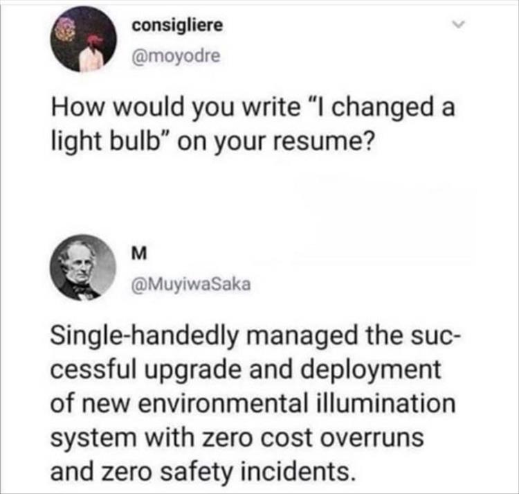 How would you write i changed a light bulb on your resume
