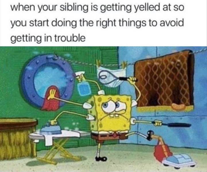 spongebob busy gif - when your sibling is getting yelled at so you start doing the right things to avoid getting in trouble