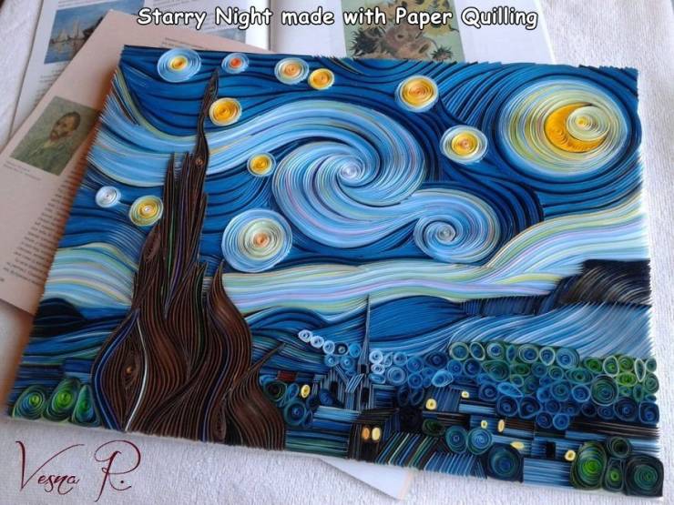 paper quilling art - Starry Night made with Paper Quilling Vesna