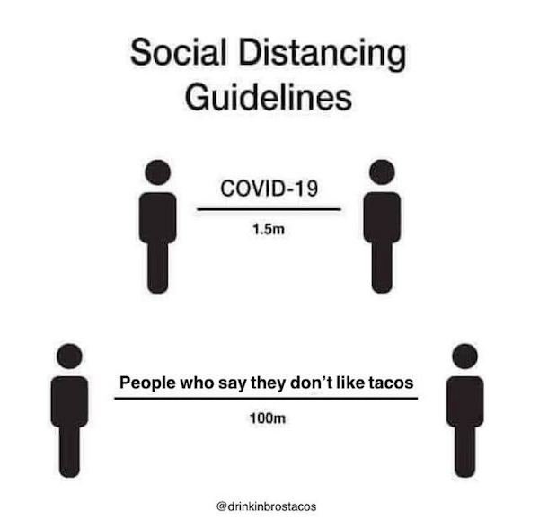 communication - Social Distancing Guidelines Covid19 1.5m People who say they don't tacos 100m