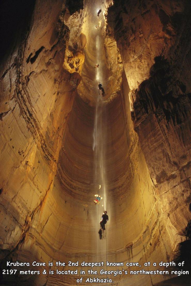 kruber cave - Krubera Cave is the 2nd deepest known cave, at a depth of 2197 meters & is located in the Georgia's northwestern region of Abkhazia.