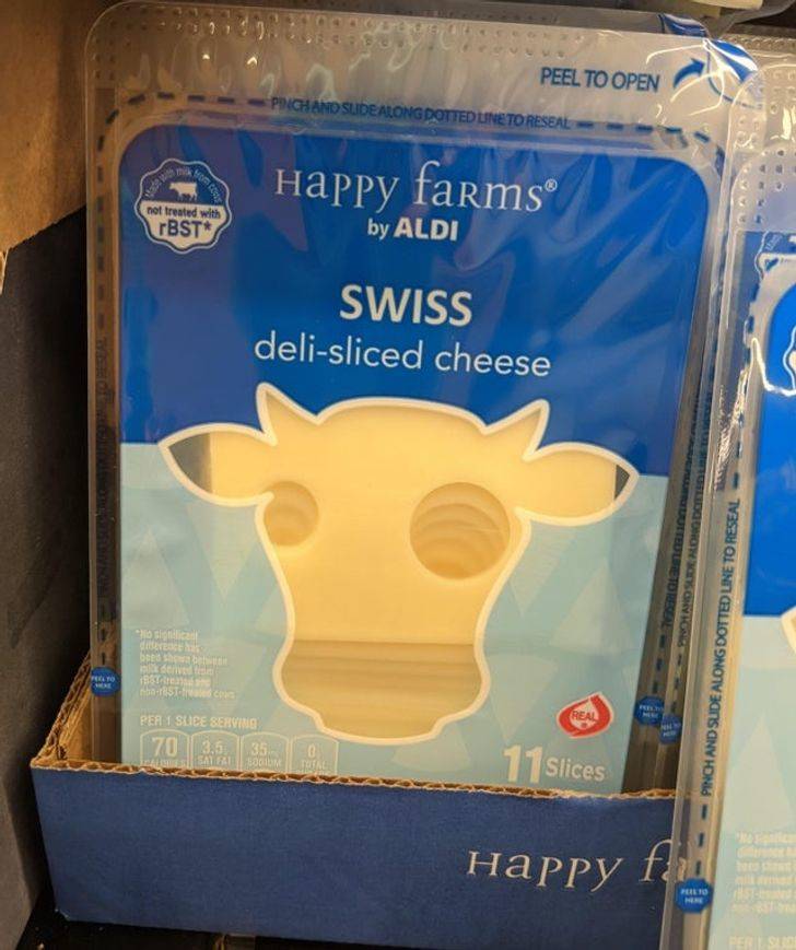 The holes in this Swiss cheese make it look like the cow has eyes