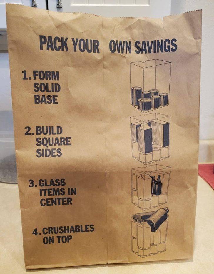 This paper bag shows you the best way to pack it