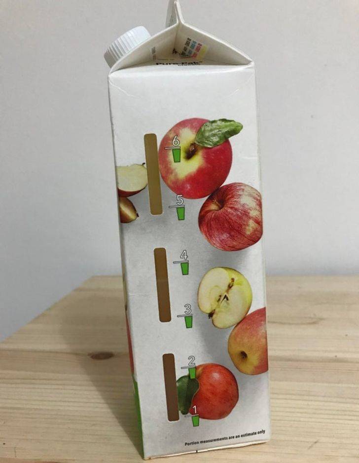 This carton of apple juice tells you how many glasses you have left