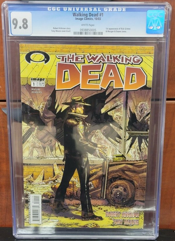 #2. The Walking Dead #1 (2003)
This is the first issue in this comic book series turned into a television show. A 9.8 copy of this comic was once sold for nearly $3K. A year later a 9.8 copy was sold for $2K. I think the person who purchased this comic for its record sale may have some buyer’s remorse in their future.

Record sale: $20,000 (CGC Grade: 9.9)
Minimum value: $250