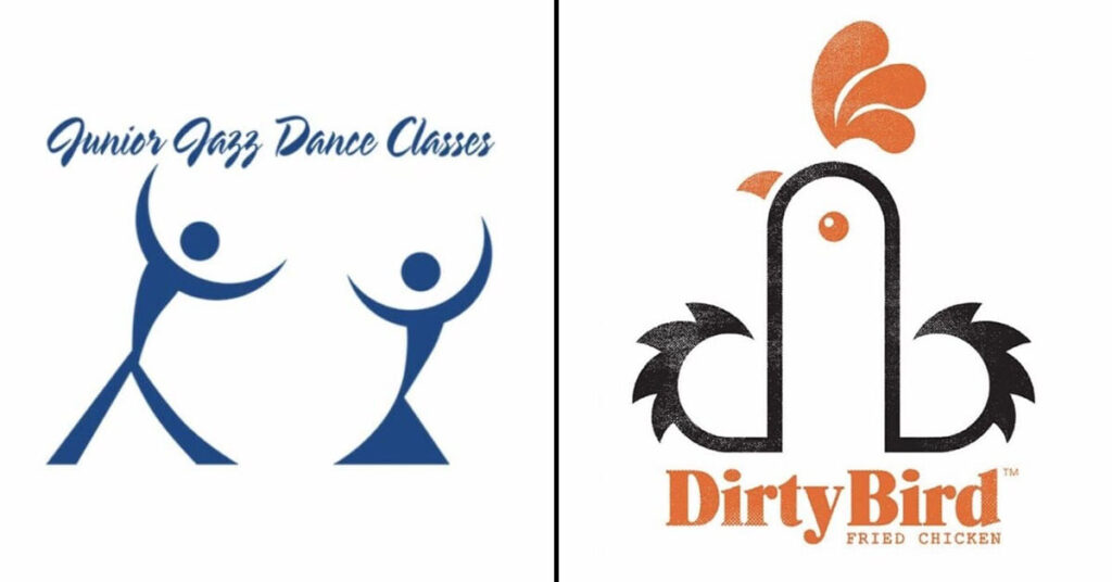 logo design fails - Junior Jazz Dance Classes ? d. DirtyBird Fried Chicken