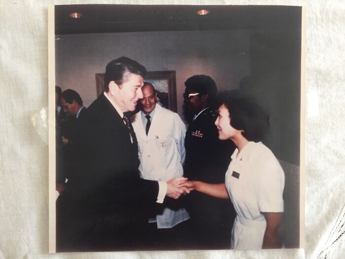 My Mom Was A Nurse In The Army For Over 20 Years. Here She Is Shaking Hands With Some Guy In The Mid/Late 1980's