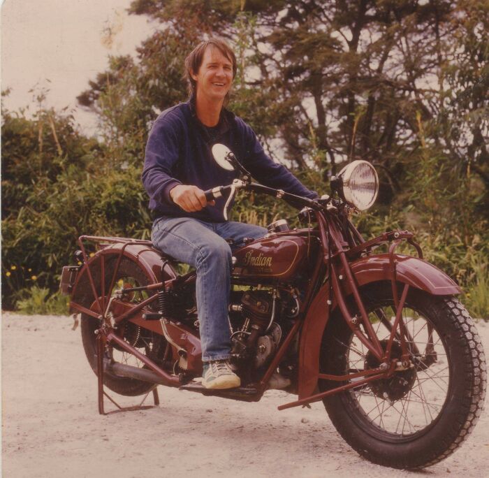 My Dad Sitting Happily On The 1929 Indian Police Special He Restored, Circa 1982