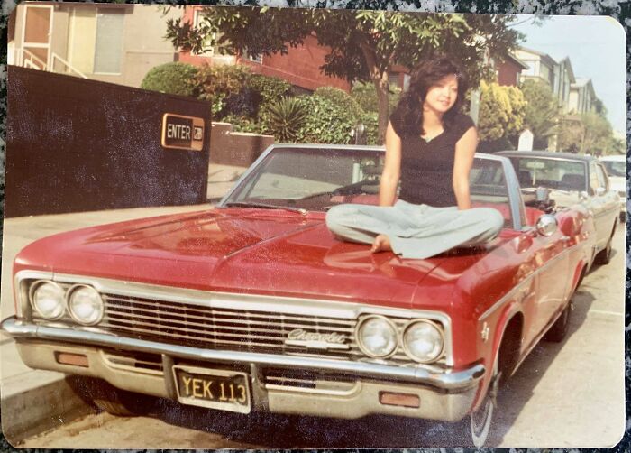 My Mom In ‘78, Glendale, Ca. Newly Immigrated From Japan And Working Her Butt Off -But Still Managed To Save Up And Buy This Chevy Impala For $500, From A Little Old Lady Who Only Drove It To And From Church