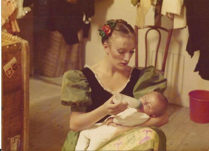 France, 1985. My Mom Feeding Me Backstage During A Ballet Dancing Show