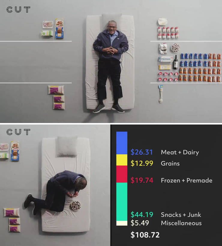Cut Premium Cut $26.31 Meat Dairy $12.99 Grains $19.74 Frozen Premade $44.19 Snacks Junk $5.49 Miscellaneous $108.72